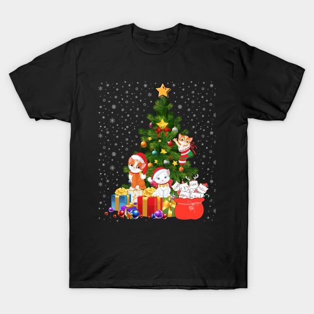 Christmas Tree Cats Santa Clause T-Shirt by DarkBruhh